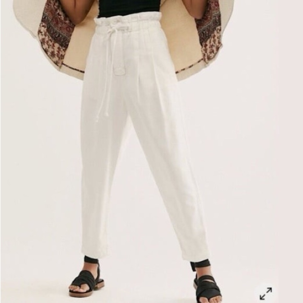 Free People FP Margate High Waist Paperbag Pleated Trousers Women’s XS White